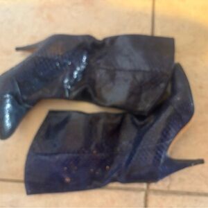 Fasino Cowboy Boots  Calf High Heels Snakeskin Shoes